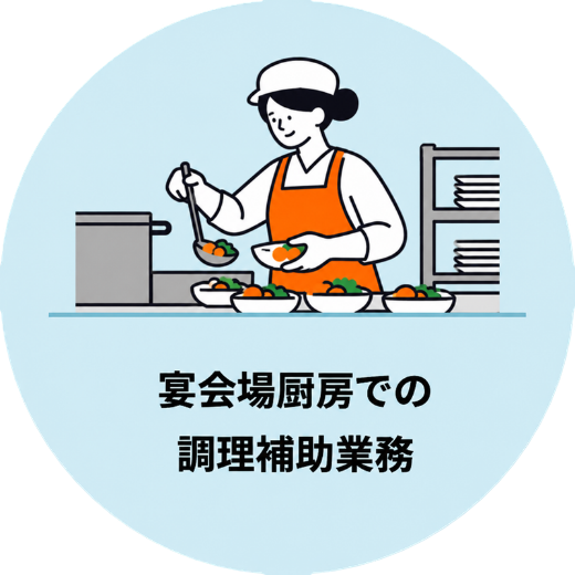 宴会場厨房での調理補助業務